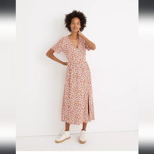 MADEWELL | Clara Midi Dress in Falling Daisies orange red sz L